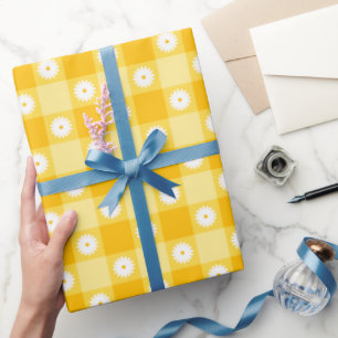 Yellow Chequered Floral Wrapping Paper