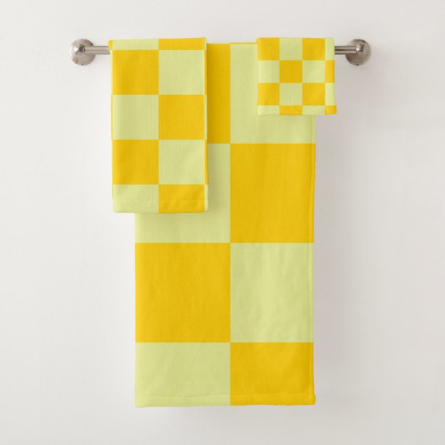 Yellow Chequered Gingham Pattern Bath Towel Set (Insitu)
