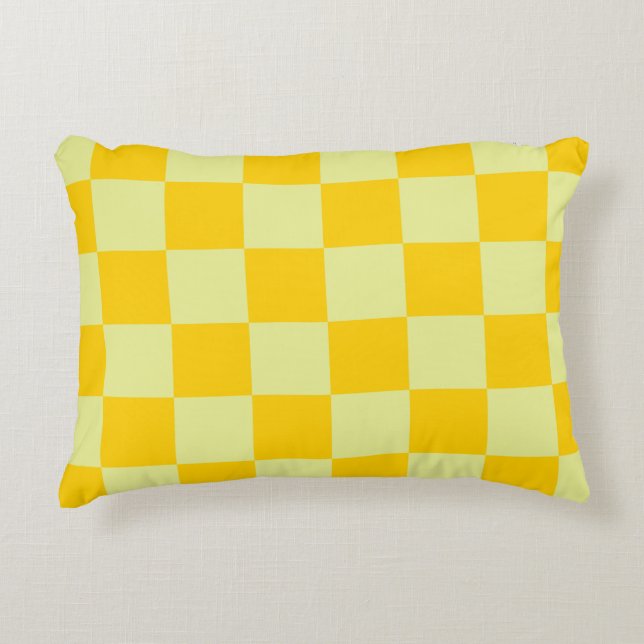 Yellow Chequered Gingham Pattern Decorative Cushion (Front)