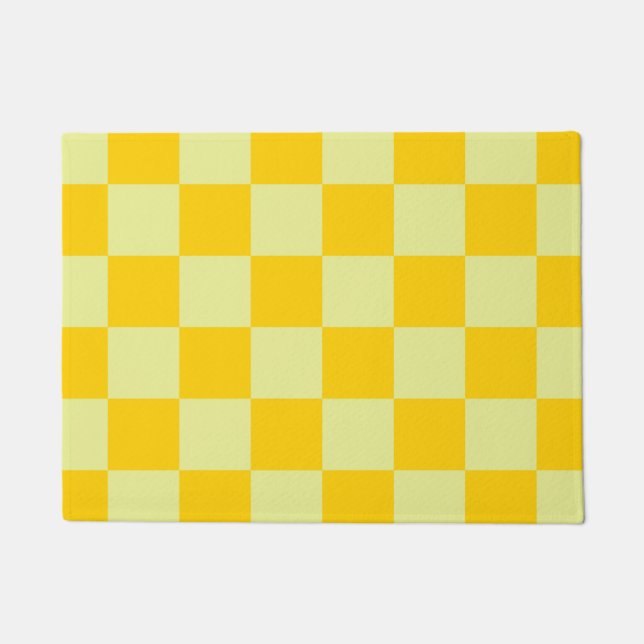 Yellow Chequered Gingham Pattern Doormat (Front)