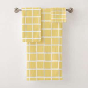 Yellow Chequered Plaid Pattern Bath Towel Set