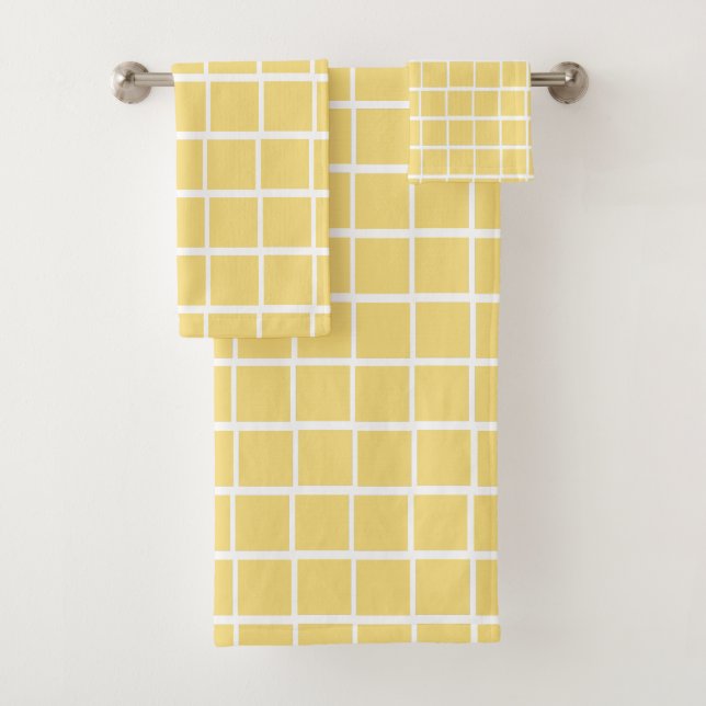 Yellow Chequered Plaid Pattern Bath Towel Set (Insitu)