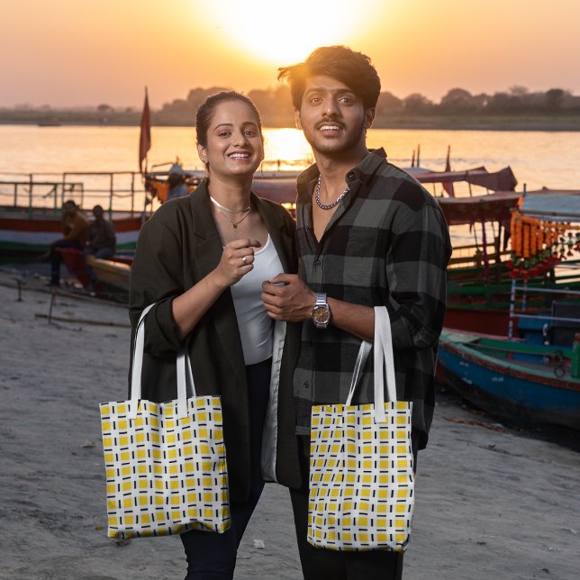 Yellow Chequered Plaid Tote Bag (Creator Uploaded)