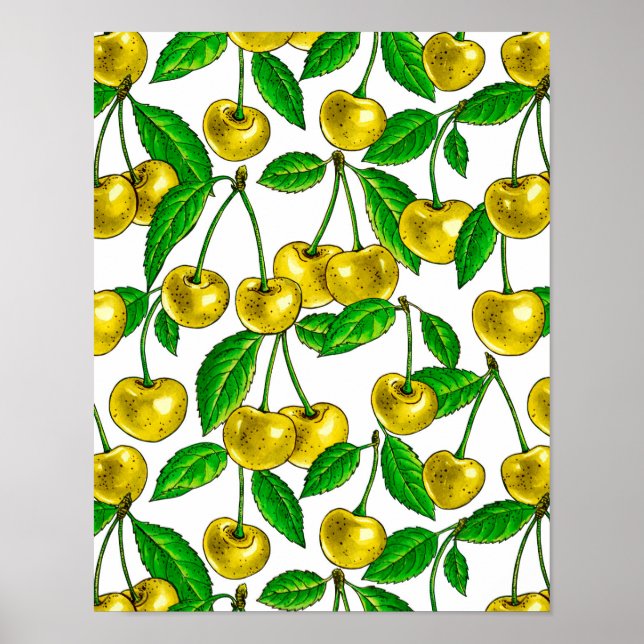 Yellow cherries on white poster (Front)