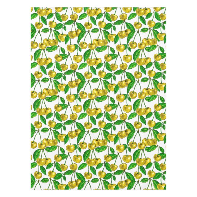 Yellow cherries on white tablecloth (Front)