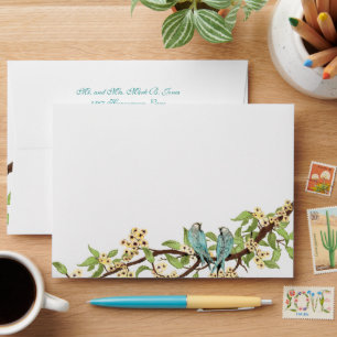 Yellow Cherry Blossom Vintage Aqua Bird Envelopes