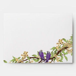 Yellow Cherry Blossom Vintage Violet Bird Envelope