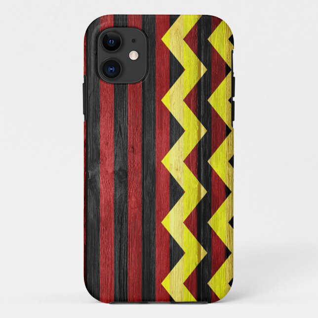Yellow Chevron | Black Red Stripes on Wooden Case-Mate iPhone Case (Back)