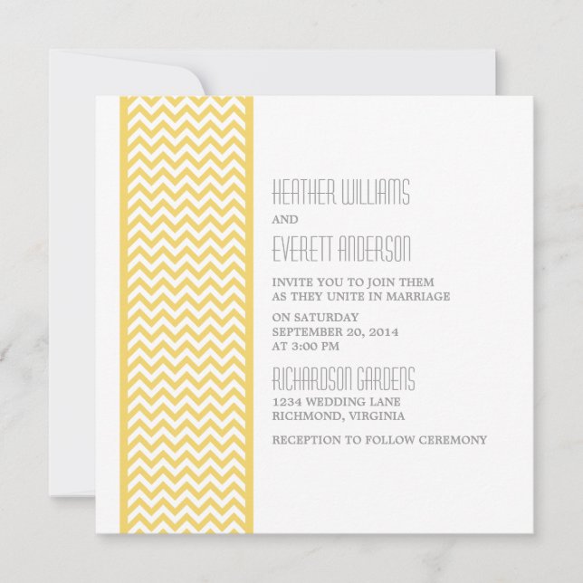 Yellow Chevron Border Wedding Invite (Front)