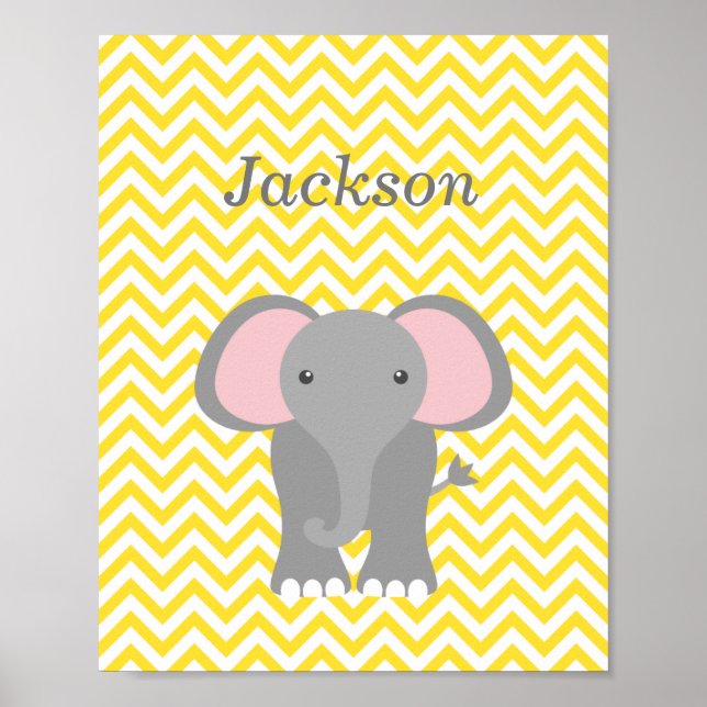 Yellow Chevron Elephant Personalized Nursery Decor (Front)