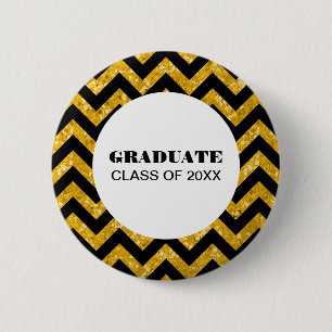 Yellow Chevron Glitter Graduation Button
