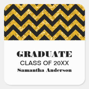 Yellow Chevron Glitter Graduation Stickers