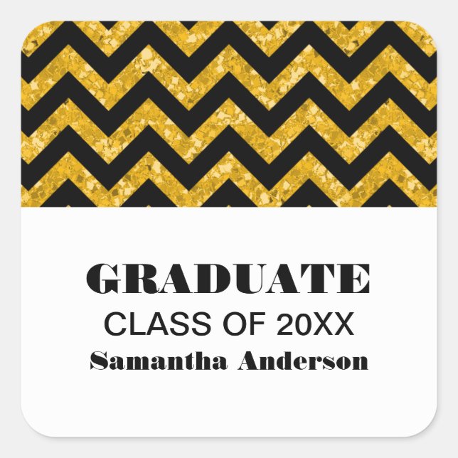 Yellow Chevron Glitter Graduation Stickers (Front)