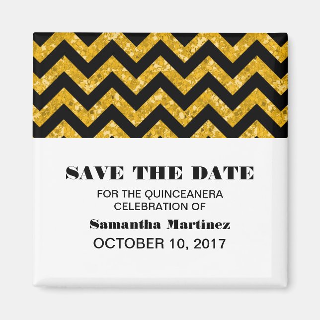 Yellow Chevron Glitter Quinceañera Magnet (Front)