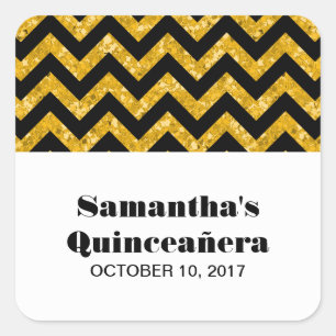Yellow Chevron Glitter Quinceañera Stickers