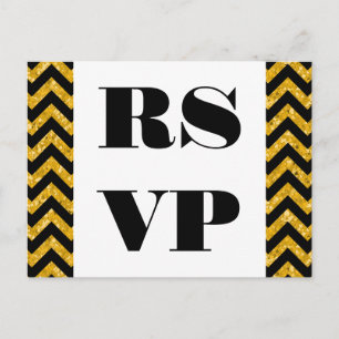 Yellow Chevron Glitter RSVP Postcard