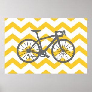 Yellow Chevron Gray Bike Poster