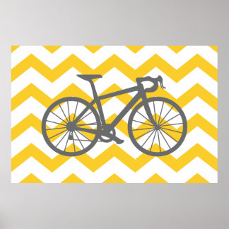 Yellow Chevron Gray Bike Poster