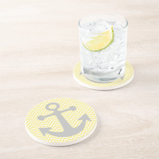 Yellow Chevron Grey Anchor Coaster