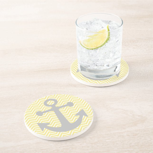 Yellow Chevron Grey Anchor Coaster (Side)