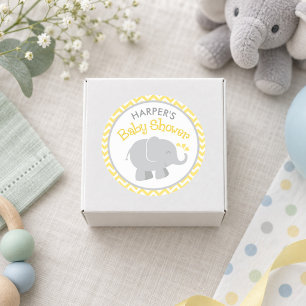 Yellow Chevron Grey Elephant Baby Shower Classic Round Sticker