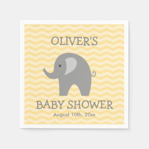 Yellow chevron grey elephant baby shower napkins