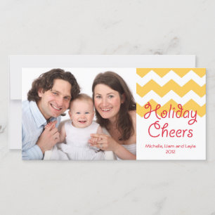 Yellow chevron holiday cheers Christmas family Card