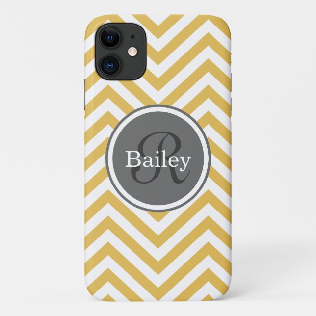 Yellow Chevron Monogram Case-Mate iPhone Case (Back)