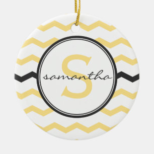 Yellow Chevron Monogram Ceramic Tree Decoration