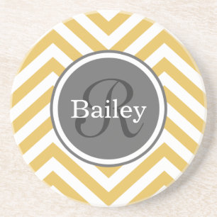 Yellow Chevron Monogram Coaster