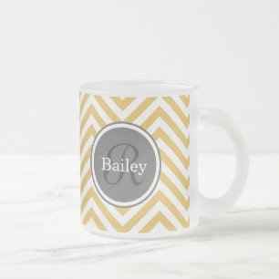 Yellow Chevron Monogram Frosted Glass Coffee Mug