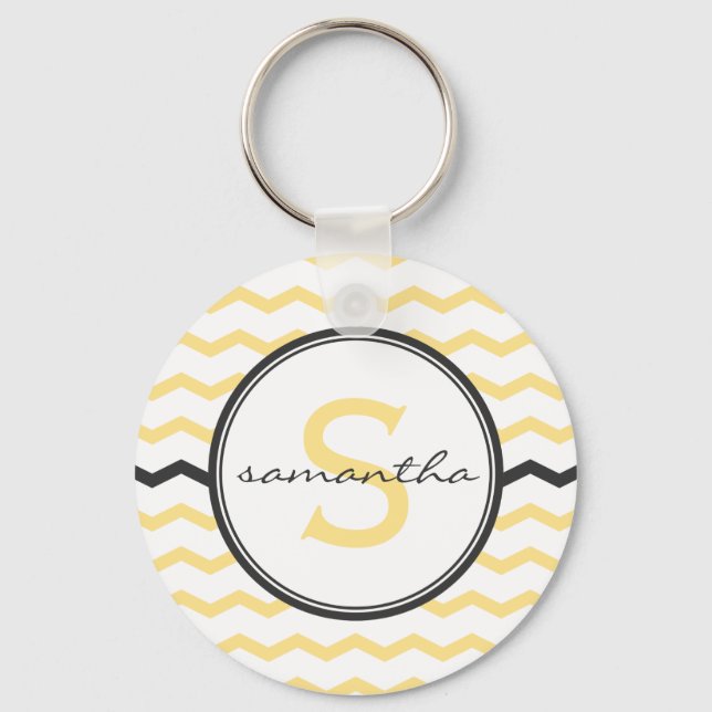 Yellow Chevron Monogram Key Ring (Front)