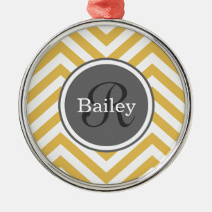 Yellow Chevron Monogram Metal Tree Decoration