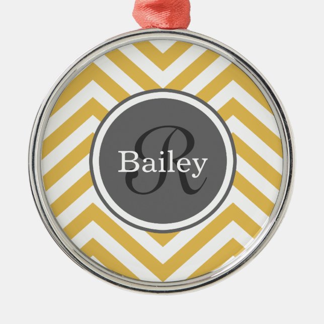 Yellow Chevron Monogram Metal Tree Decoration (Front)