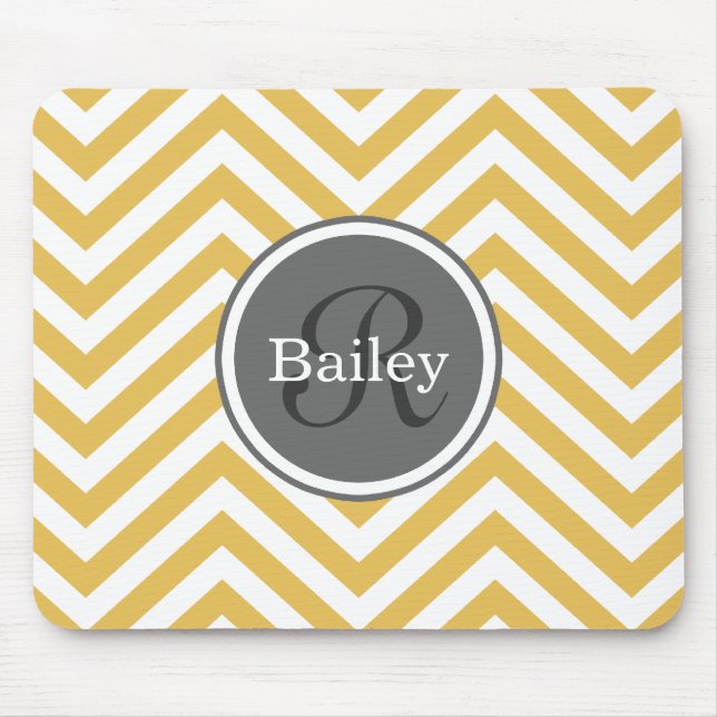 Yellow Chevron Monogram Mouse Mat (Front)
