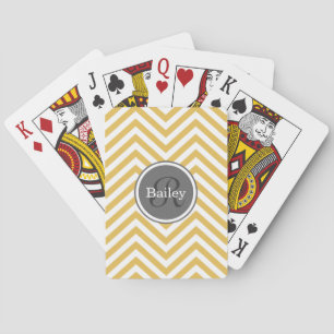 Yellow Chevron Monogram Playing Cards