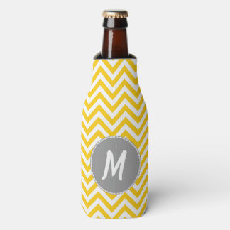 Yellow Chevron Monogrammed Bottle Cooler