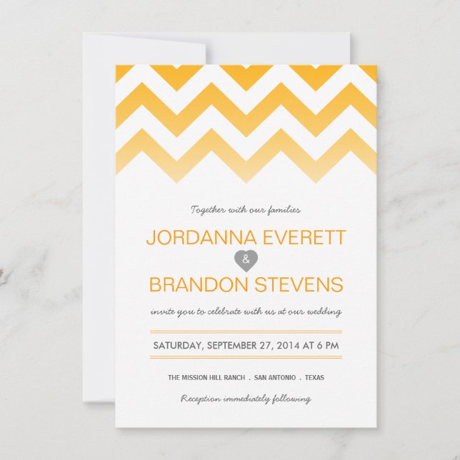 Yellow Chevron Ombre Wedding Invitations (Front)