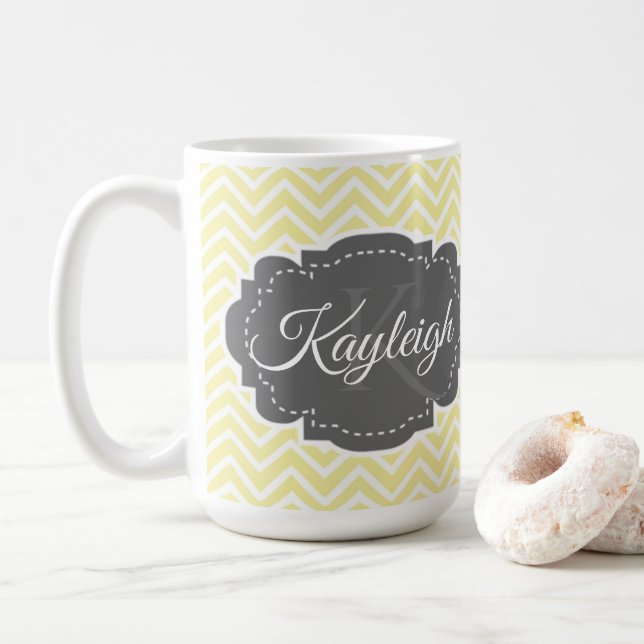 Yellow Chevron Personalised Coffee Mug (With Donut)