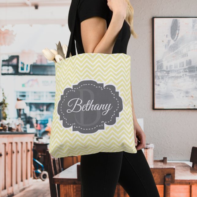 Yellow Chevron Personalised Tote Bag (Yellow Chevron Personalized Tote Bag)