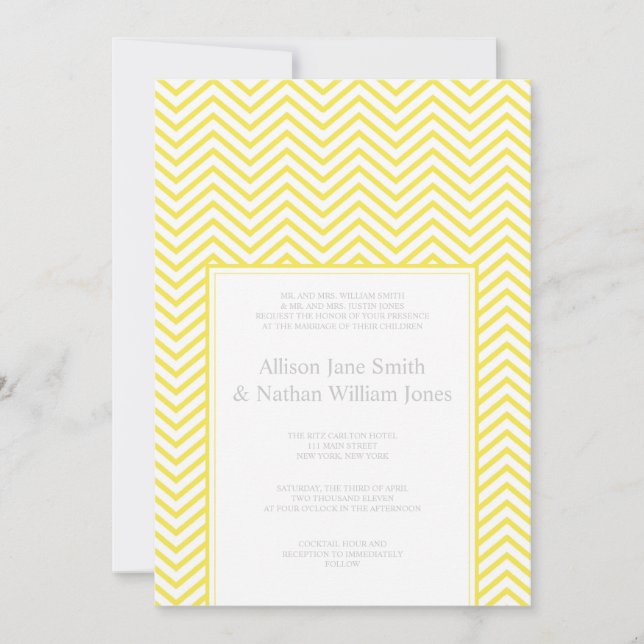 Yellow Chevron Print Wedding Invitation (Front)