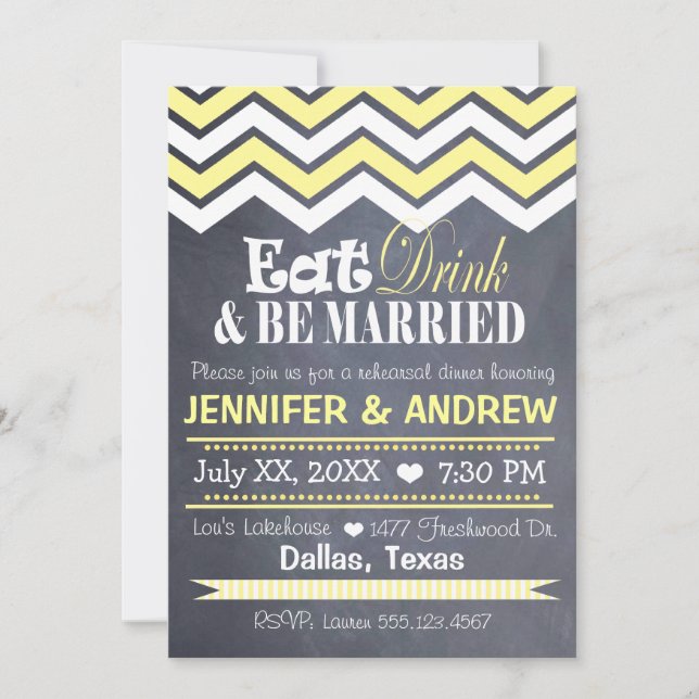 Yellow Chevron Rehearsal Invitation (Front)