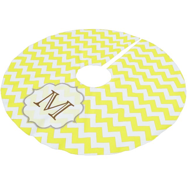 Yellow Chevron Stripe Monogram Initial Tree Skirt (Angled)