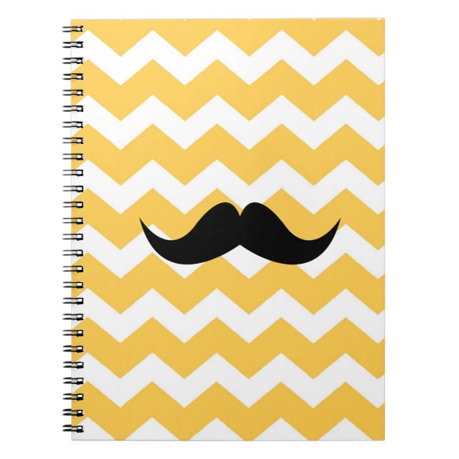 Yellow chevron zigzag pattern black moustache chic notebook (Front)