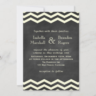 Yellow Chevrons on Chalkboard Wedding Invitation
