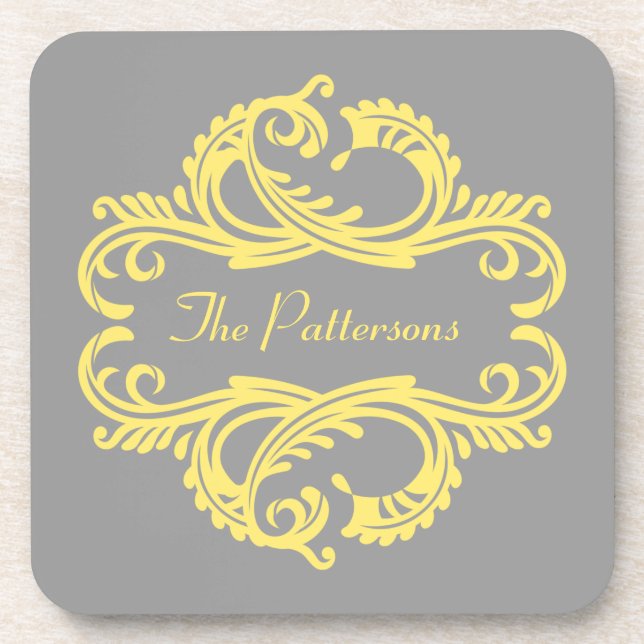 Yellow Chic Damask Coaster Set (Front)