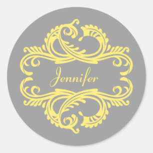 Yellow Chic Damask Stickers