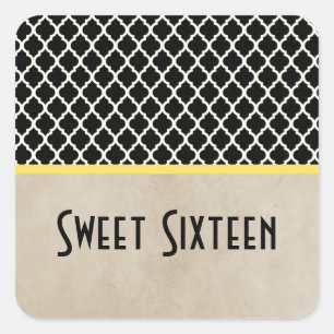 Yellow Chic Quatrefoil Sweet 16 Stickers