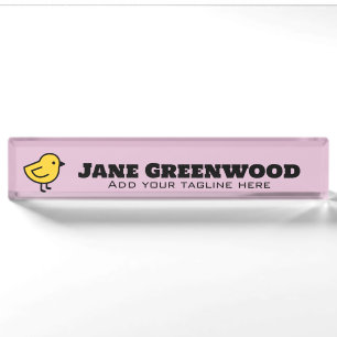 Yellow Chick Bird On A Pink Nameplate