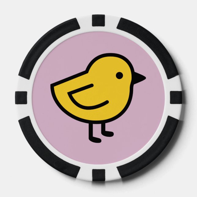 Yellow Chick Bird On A Pink Poker Chips (Front)